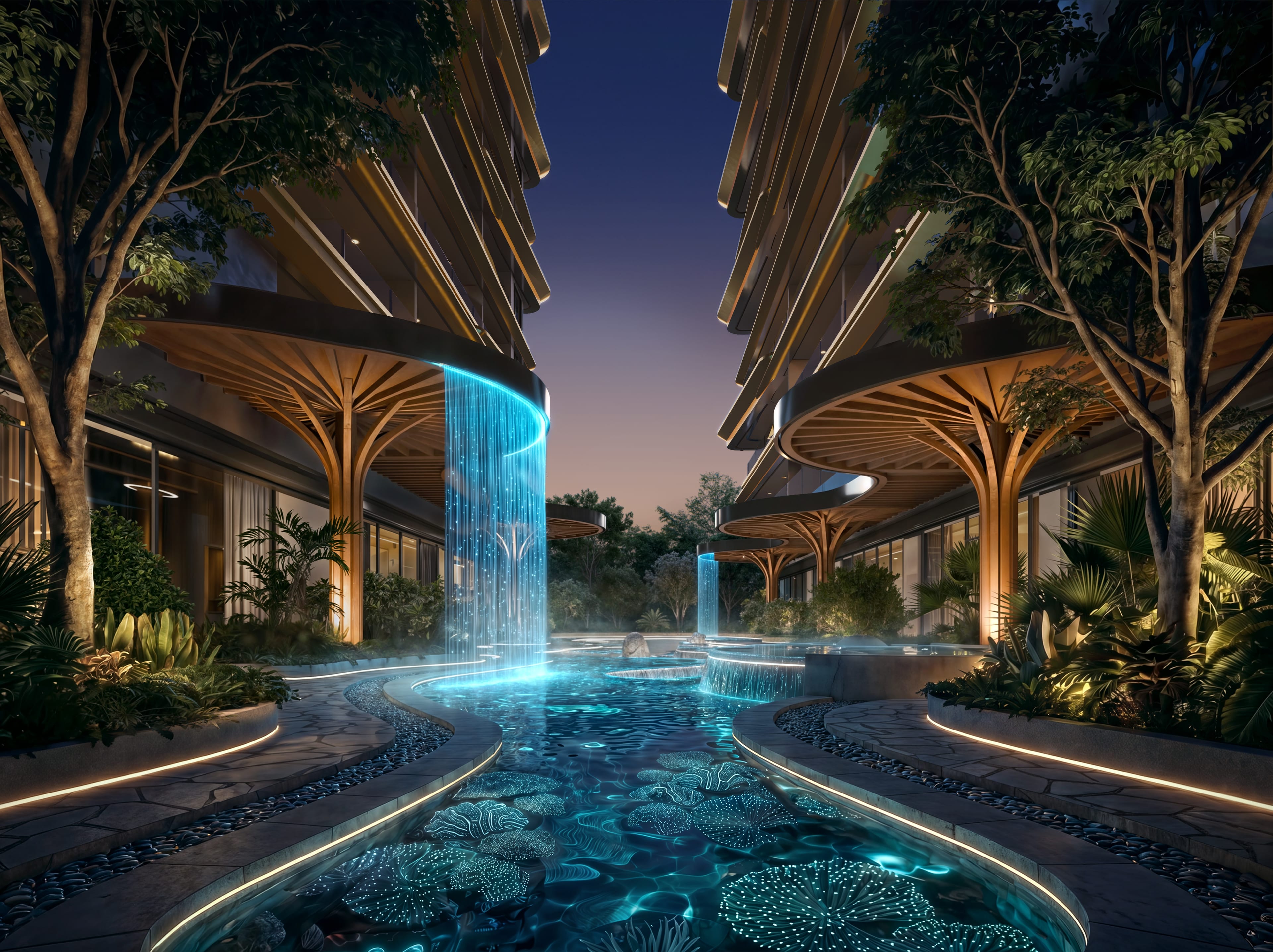 Ivy Myst Residence — Courtyard, night view